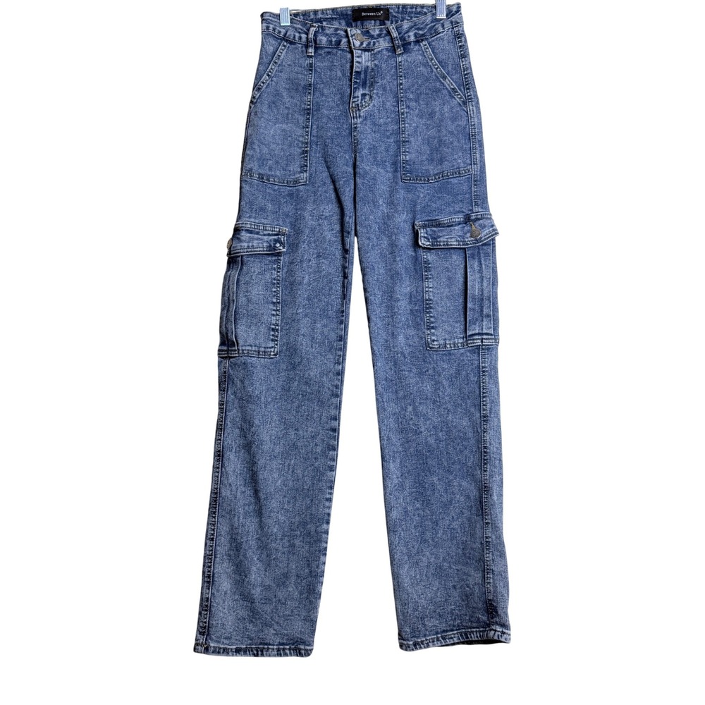 Between Us Cargo Jeans Juniors 26 Acid Wash Flare Straight Leg Y2K Denim